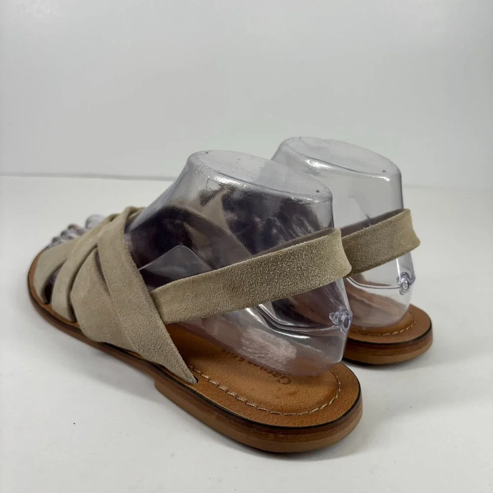 Garnet Hill Malena Crossover Women's 7.5 Beige Suede  Strap Flat Sandals 500467